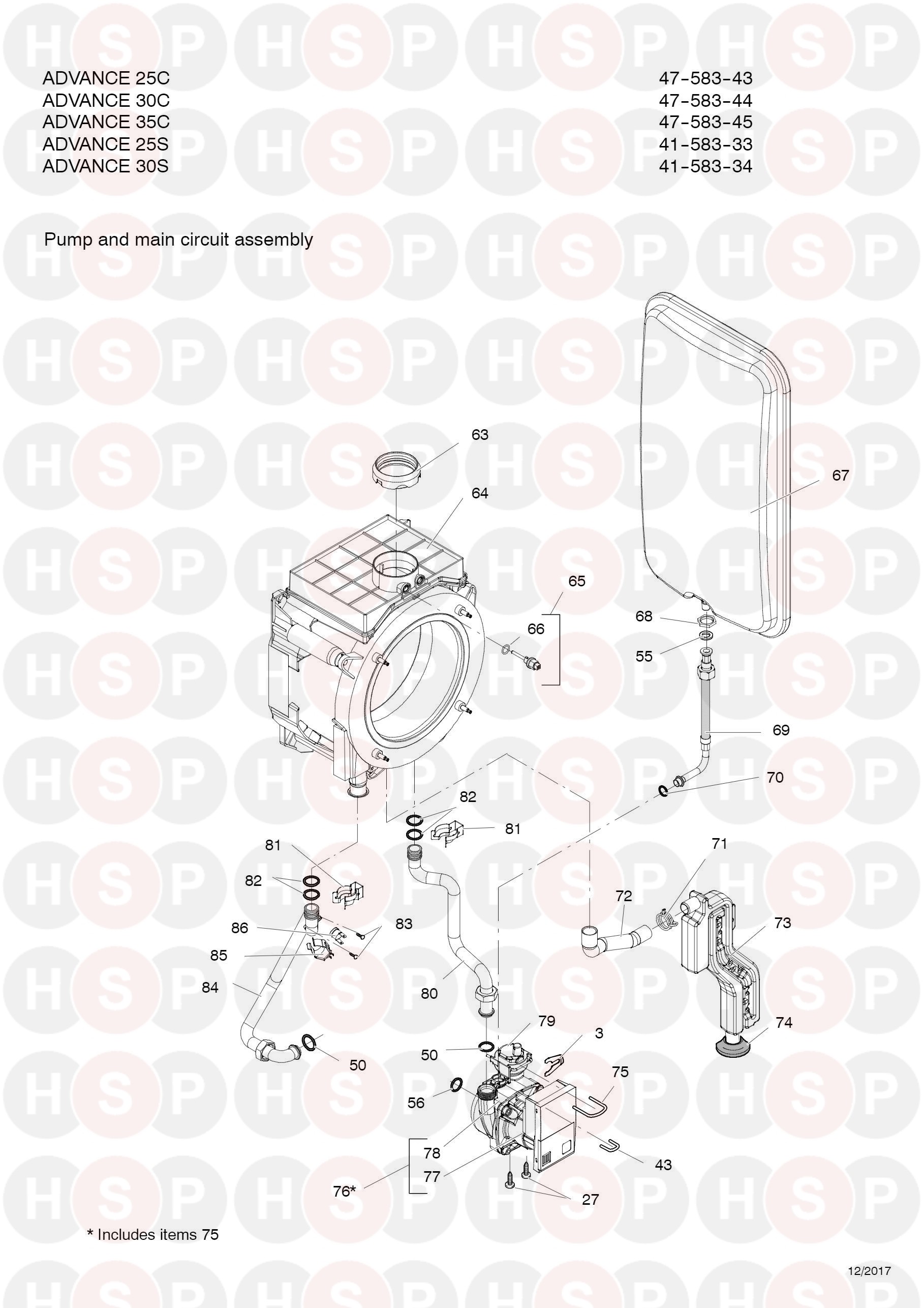 Biasi Advance 25C (Pump Expansion Vessel Main Heat Exchanger)Diagram